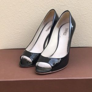 Black Patent Leather Peep-Toe Heels